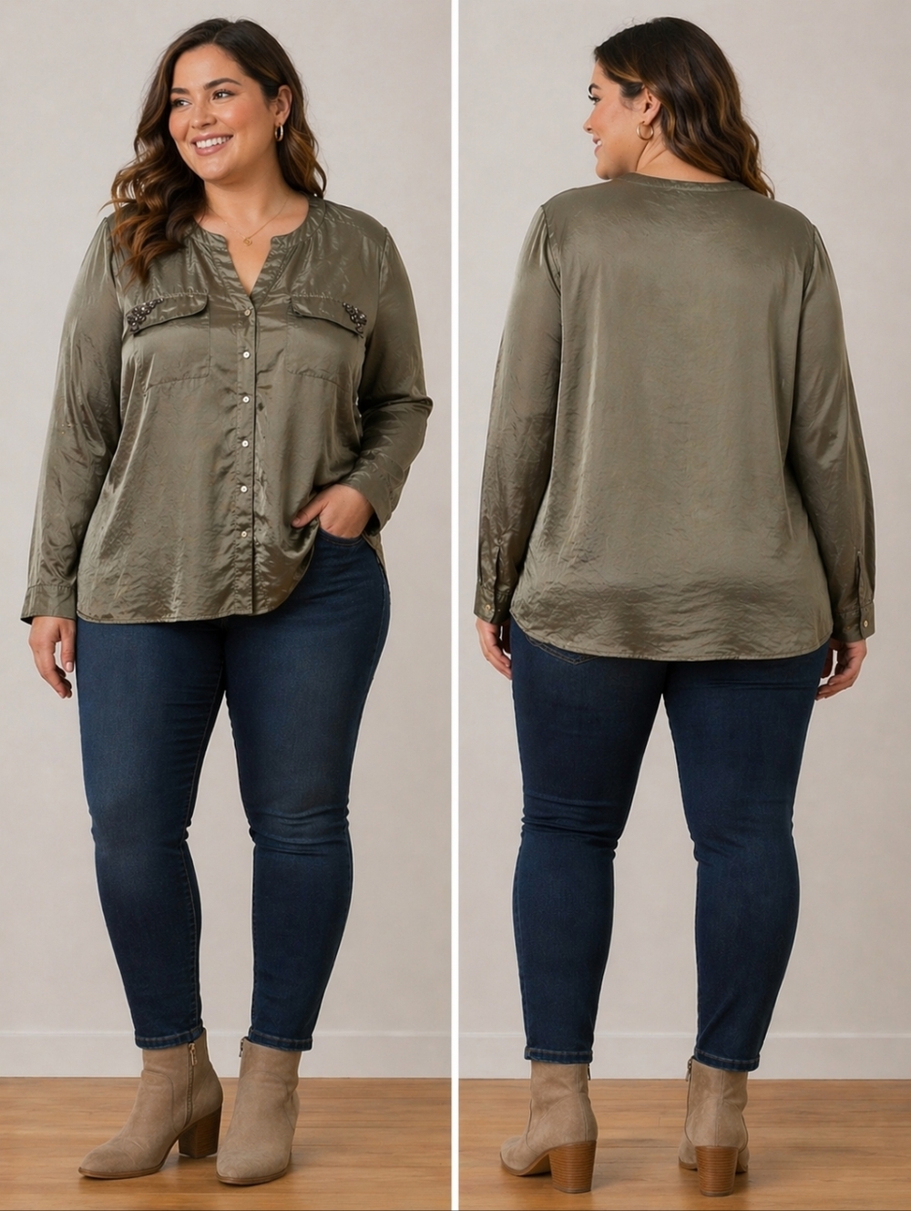 Chico's Button Down Shirt with Embellished Pockets